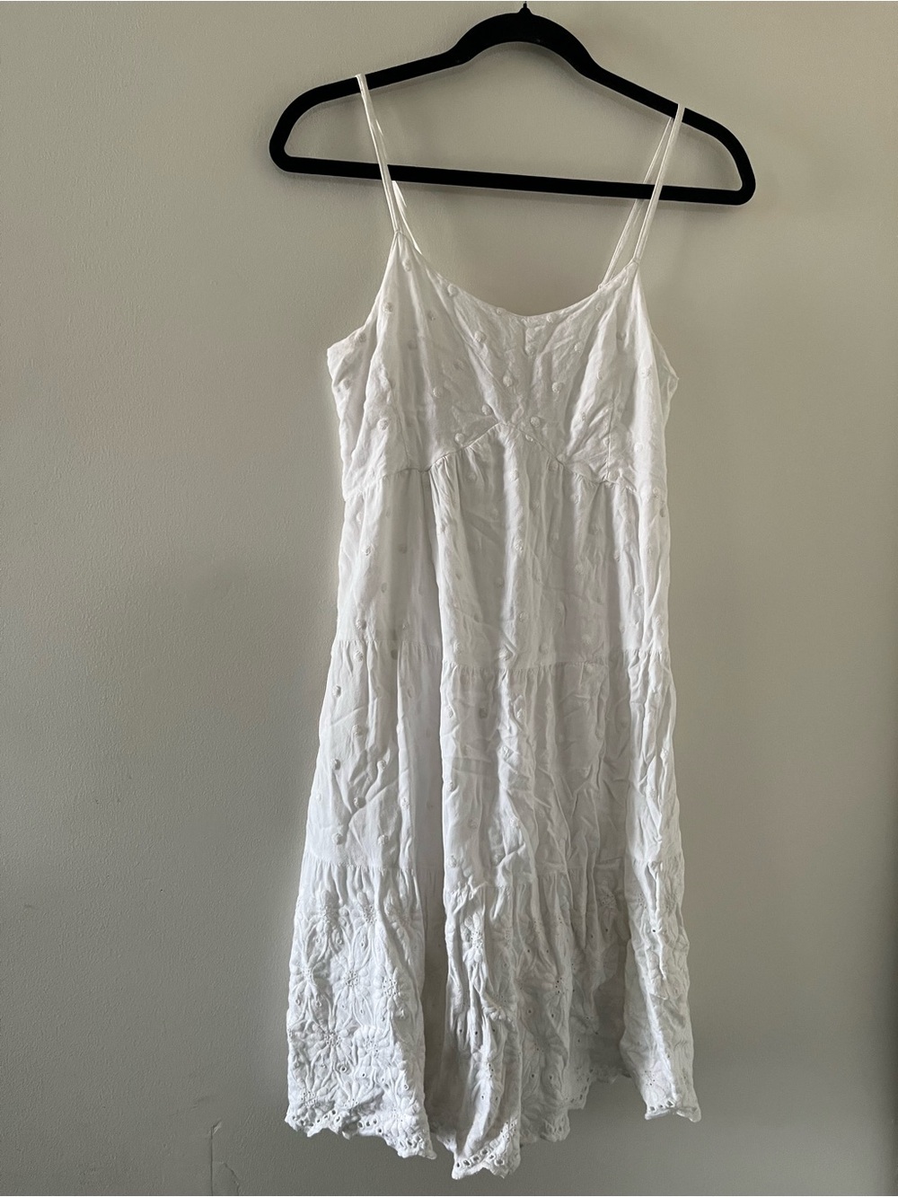 Jessica Simpson White Cotton Eyelet Mini Dress Large Swiss Dot Coastal Resort